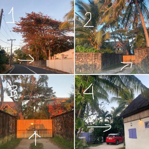 a series of four pictures of a street and a house at BlueMoon Studio on the Beach! in Trou dʼ Eau Douce