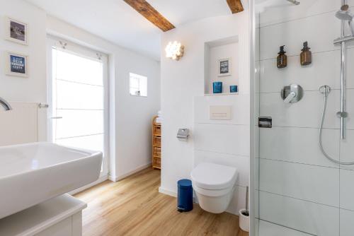 a bathroom with a sink toilet and a shower at Dream Green Apartment 'Meadow' in Gladenbach