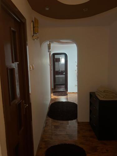 a hallway with a hallway leading into a room at Anastasia apartament 3 camere in Râmnicu Vâlcea