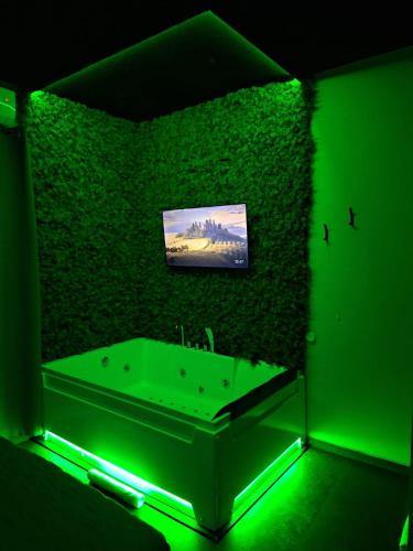 a green bathroom with a sink in a green room at Dark & Light rooms & luxury suites in Catania