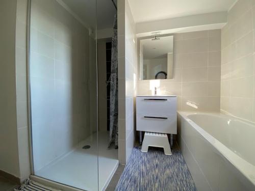 une salle de bain avec une baignoire, un lavabo et une douche dans l'établissement Rooftop en centre ville, à Bayonne