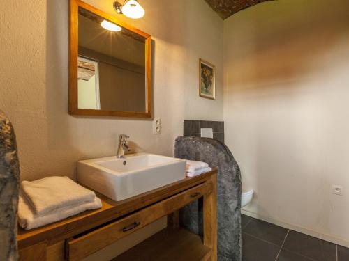 a bathroom with a sink and a mirror at Family Farmhouse with Sauna in Beernem