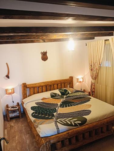 a bedroom with a large bed in a room at Casa David in Gura Hangului