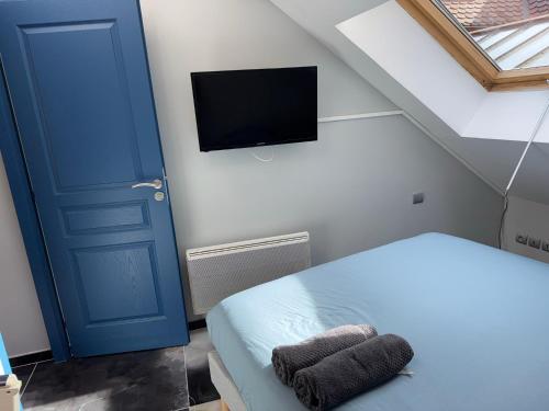 a bedroom with a bed and a tv on the wall at appart Filaterie Annecy in Annecy