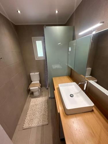a bathroom with a sink and a toilet at Katalyma Thalassa in Ixia