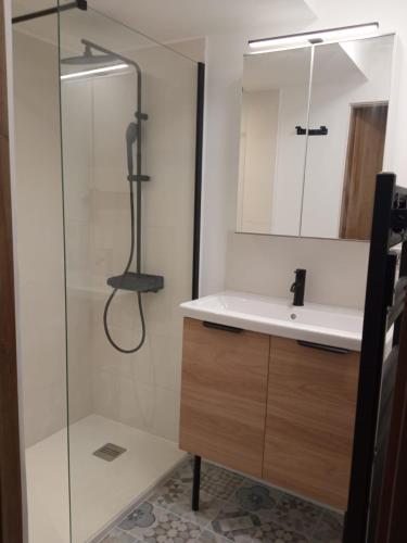 a bathroom with a sink and a shower at bougainvilliers in Hyères