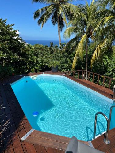 una gran piscina azul con vistas al océano en O Soley Carib, en Saint-Claude