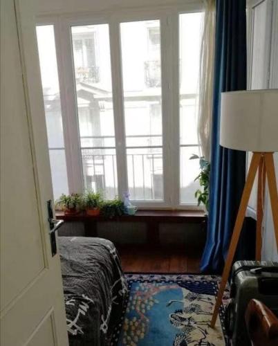 Cette chambre dispose d'une fenêtre, d'un lit et d'une lampe. dans l'établissement Nice haussmannian apartment in Paris, à Paris