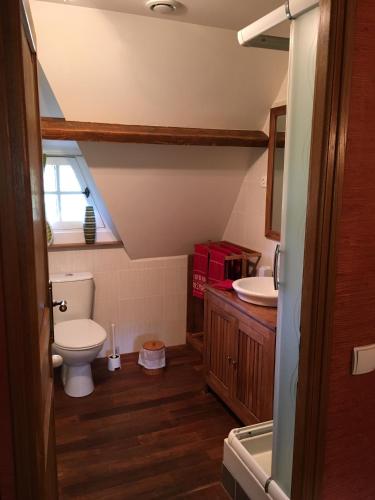 une salle de bain avec toilettes et lavabo dans l'établissement L'Ile Normande, à Hardencourt-Cocherel