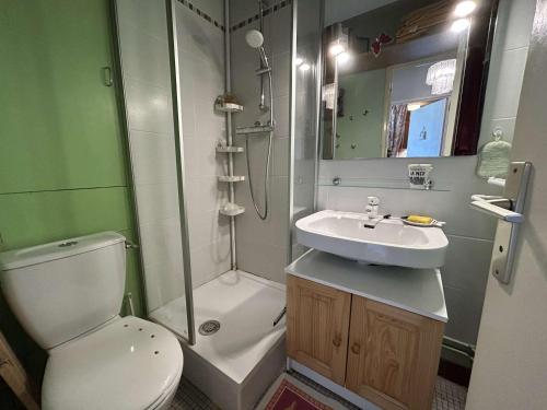 une salle de bain avec une douche, des toilettes et un lavabo dans l'établissement Studio côtier 3/4 couchages avec parking - FR-1-224C-349, à Saint-Jean-de-Monts