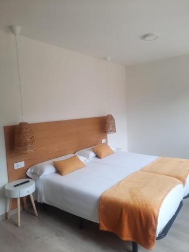 two beds sitting next to each other in a room at Pensión Lemos in Tríacastela