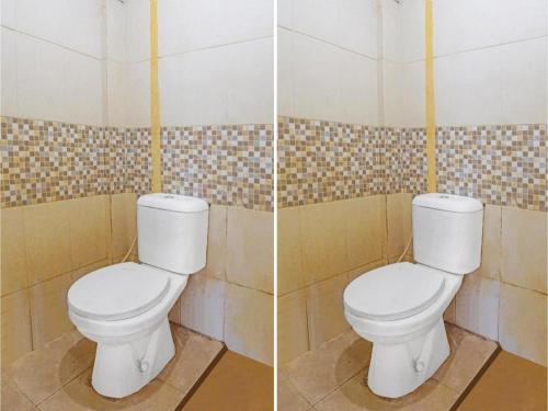 two pictures of a toilet in a bathroom at OYO 92403 Gatsu Homestay in Medan