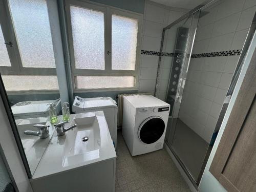 une salle de bain avec un lavabo et une machine à laver dans l'établissement BEL APPARTEMENT Standing, à Limoges