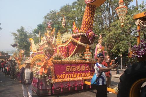 a float in a parade in a carnival at Laph Kham House in Chiang Mai