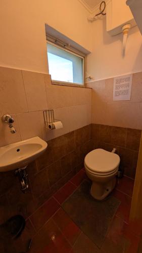 a bathroom with a toilet and a sink at Maci-Ház in Orfű