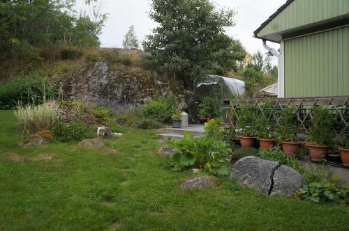 a garden with some plants in a yard at Lägenhet med fri parkering in Nynäshamn
