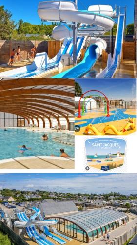 un collage de quatre photos d'un parc aquatique dans l'établissement Mobil home 6 pers - Camping 4 étoiles - Sarzeau, à Sarzeau