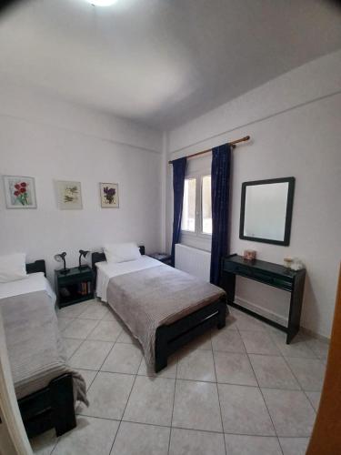 a bedroom with two beds and a television in it at Relax and enjoy in Raches