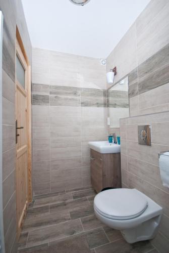 a bathroom with a toilet and a sink at Areál Přístav in Horní Soběšovice