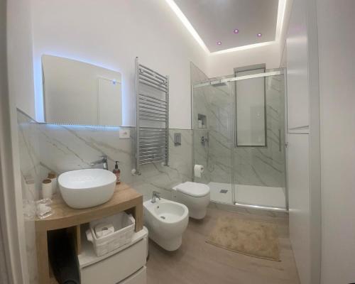 une salle de bain avec un lavabo, des toilettes et une douche dans l'établissement Per Aspera Ad Astra, à Salerne