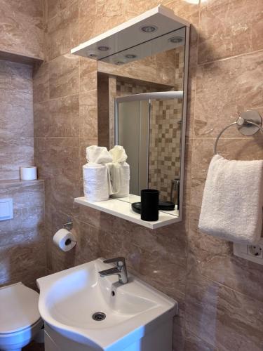 a bathroom with a sink and a mirror at Apartmani Dva Galeba in Celina