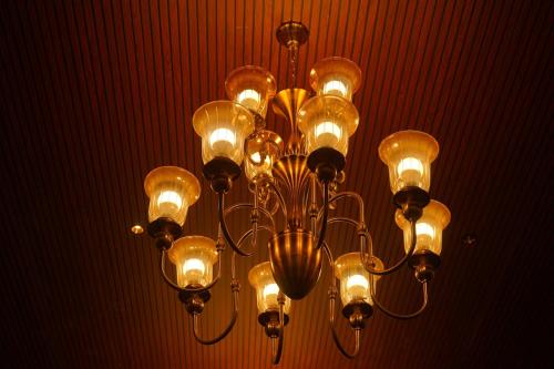 a chandelier is hanging from a ceiling at Sundervan Vilas Ranthambore in Khilchipur