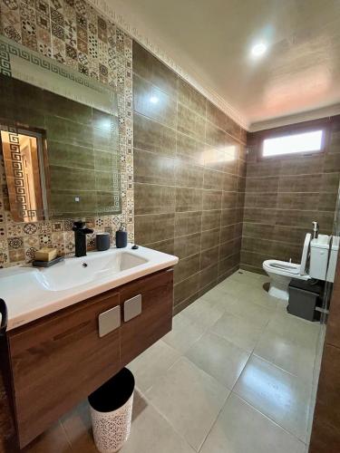 une salle de bain avec un lavabo et des toilettes dans l'établissement Villa NOUR à Sidi Rahal, à La Celle-sous-Gouzon