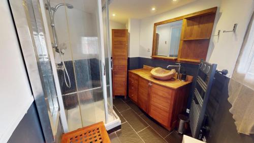 un baño con ducha y lavabo en Maison 4 chambres coup de cœur, en Tours