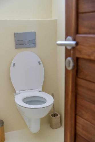 a bathroom with a white toilet in a room at Alma Boutique Hotel in Jambiani