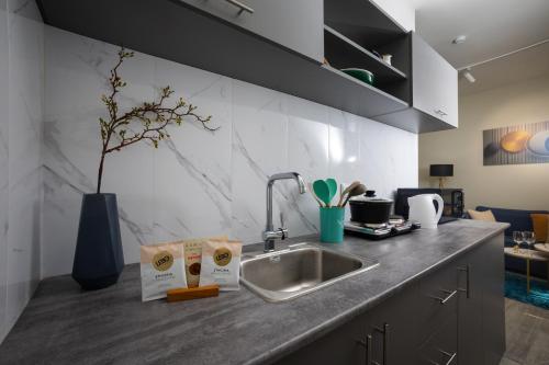 a kitchen with a sink and a counter top at Апарт-отель MICH8 by KEYGO in Yerevan