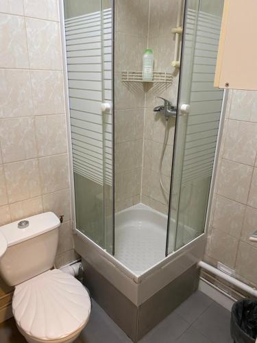 une salle de bain avec toilettes et douche dans l'établissement Studio cosy en plein cœur de Paris, à Paris