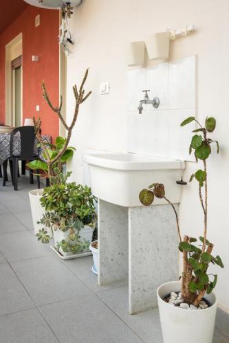 a bathroom with potted plants and a sink at Ciccio Rooms and breakfast - Self check-in in Palermo