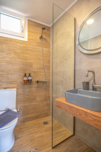 a bathroom with a sink and a toilet at Demar Studios in Lefkogeia