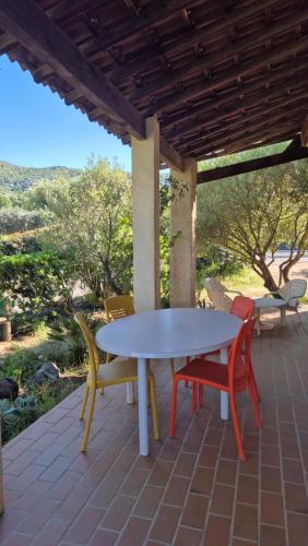 a table and chairs sitting on a patio at Villa GiGa Algajola in Algajola
