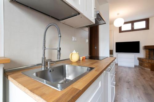 a kitchen with a stainless steel sink in a kitchen at Monolocale - Piano terra - Ingresso indipendente in Padova