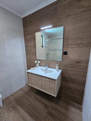 ein Badezimmer mit Waschbecken und Spiegel in der Unterkunft Vivenda Branca Martinho II in Peso da Régua