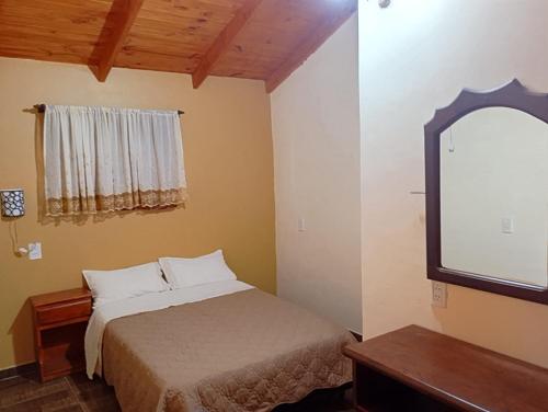 a bedroom with a bed and a mirror and a tv at Salto dos hermanas in Puerto Iguazú