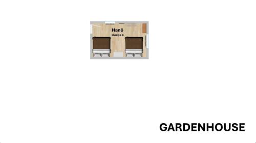 a plan of a garden house with two chairs at Ferienhaus Istaby in Sölvesborg