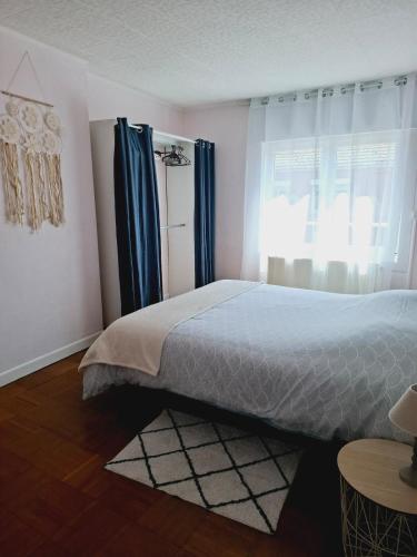 une chambre avec un grand lit et une fenêtre dans l'établissement Chez Bernard et Myriam, à Wallers