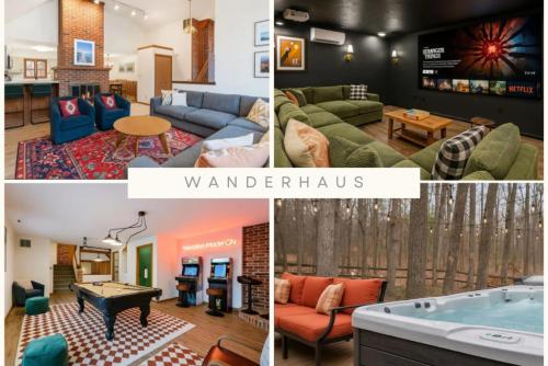 a collage of photos of a living room and a kitchen at Mountain Mojo Luxe Cabin Vibes in McGaheysville