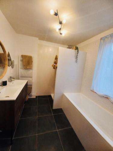 une salle de bain avec une baignoire et un lavabo dans l'établissement La Providence, à Toulouse