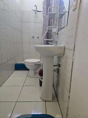 a bathroom with a sink and a toilet at Holistic Scandinavia House in Arequipa