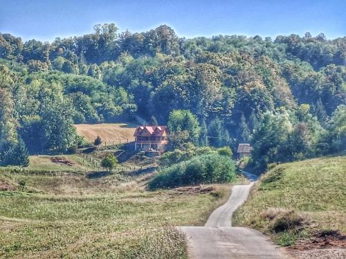 a house on a hill next to a dirt road at Oak House Mrežnica in Duga Resa