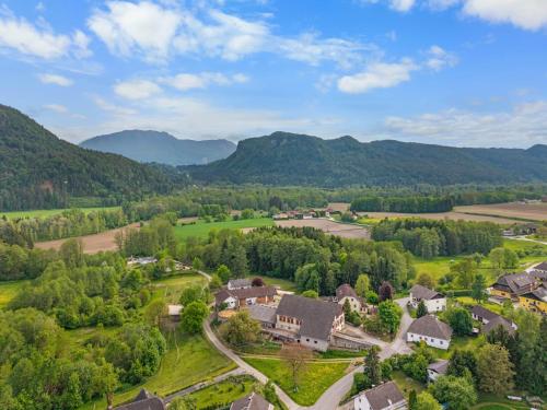 an aerial view of a village in the mountains at NA-Home Melcherhof in Grafenstein