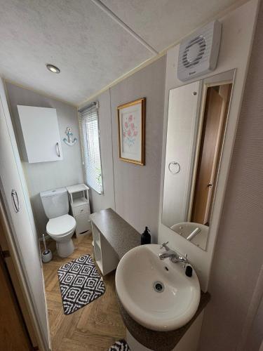 a bathroom with a sink and a toilet at Golden Palm Resort - Willerby Avonmore - Coastal Caravan Breaks in Chapel Saint Leonards