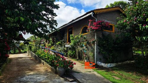 ein Haus mit Blumen an der Seite in der Unterkunft Casa de Meg Charme e Natureza na Serra Negra in Bezerros