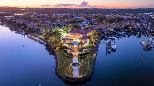an aerial view of a marina at dusk at Bellagio Gold Coast in Gold Coast