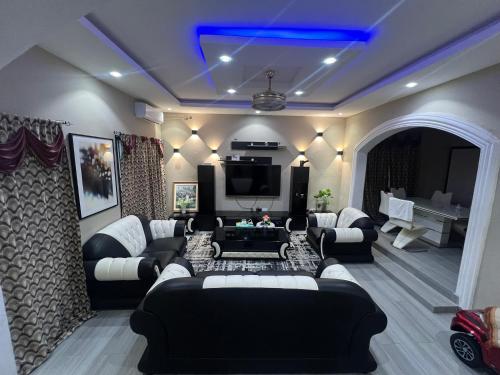 a large living room with couches and a tv at Minteh in Elephant Island