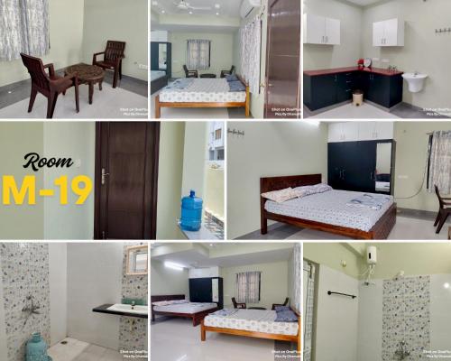 a collage of photos of a bedroom and a room at Annamaiah Premium & Grand - 2 & 3 BHK Apartments for Families - Homestay & Home Food Service in Tirupati