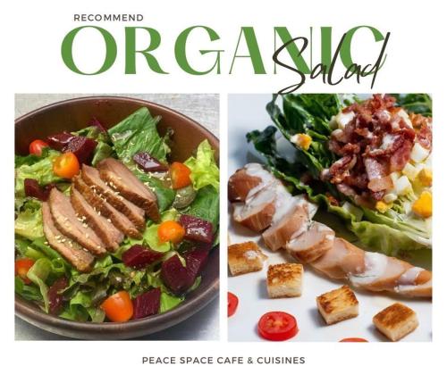 a collage of pictures of a salad and a plate of food at The Bridge Residence Hotel in Kanchanaburi